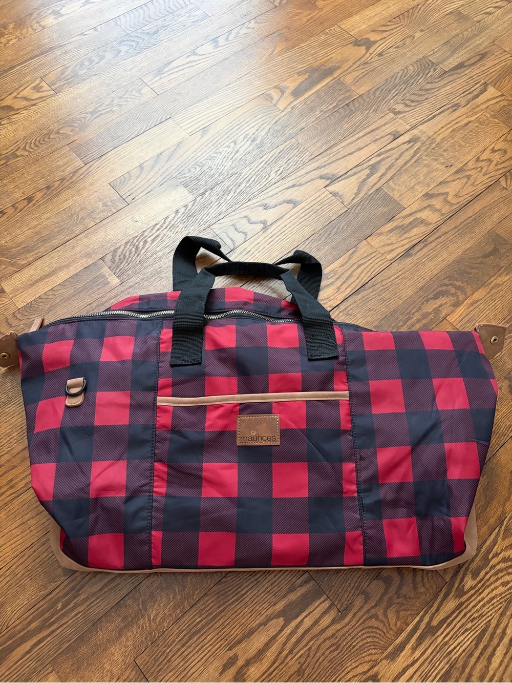 Maurices Red Black Buffalo Plaid Weekender Overnight Duffel Bag Handles